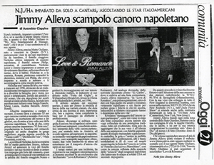 Jimmy Alleva, Tenor singer, article in America Oggi Newspaper